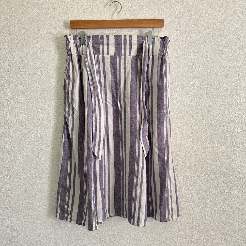 Calligraphie Linen Blend Striped Midi Skirt With Pockets Medium